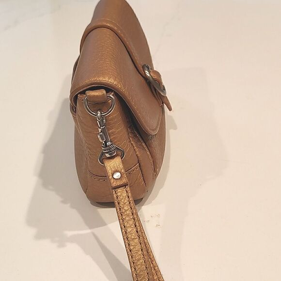 Talbot's Metallic Gold Pebbled Leather Wristlet Clutch Bag Silver Hardware - Picture 5 of 11